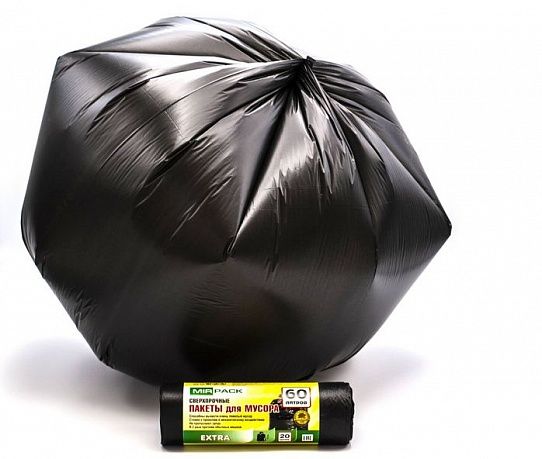  для мусора 60 литров MIRPACK особопрочные черные (ПНД, 12 мкм, в .