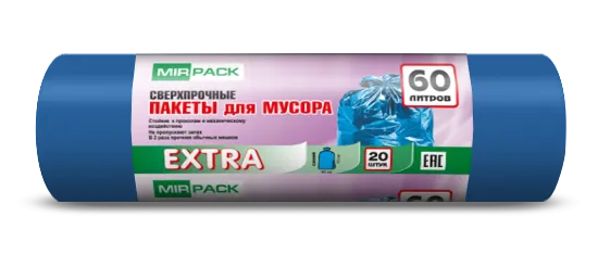 Мешки для мусора 60 литров, в рулоне 20 штук, 12 мкм, ПНД, 60х70 см ...